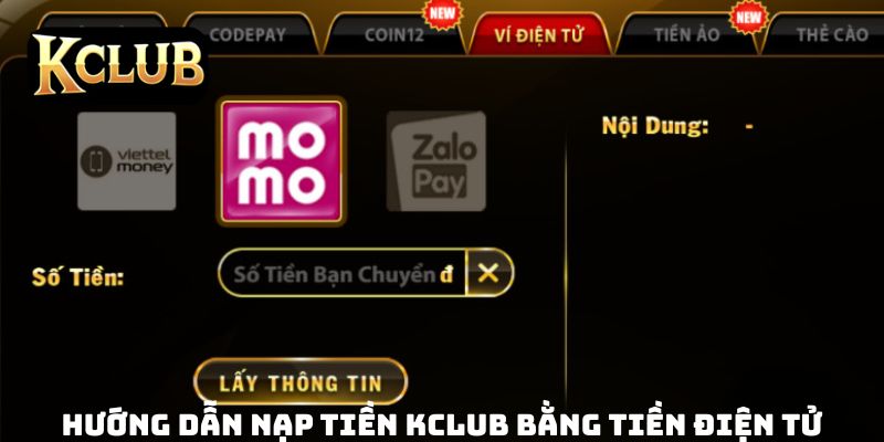 Hướng dẫn nạp tiền KCLUB bằng tiền điện tử